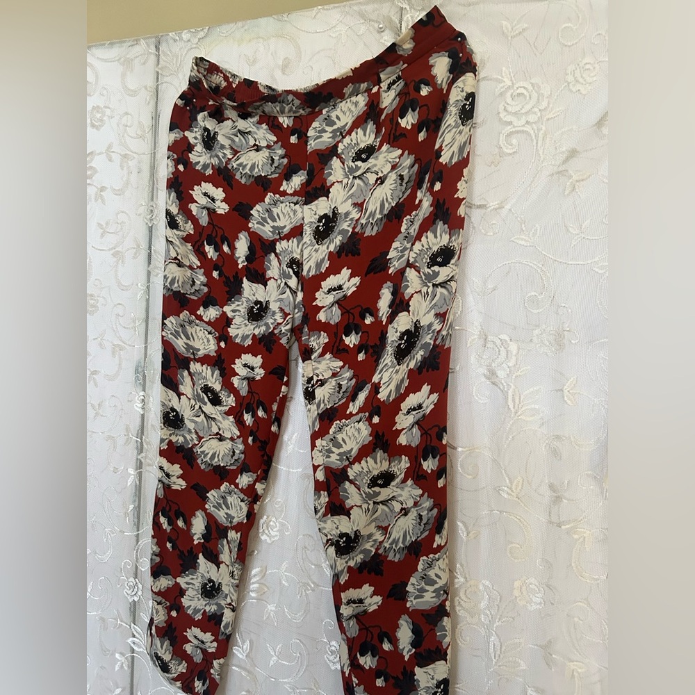 Cynthia Rowley burnt orange Floral Pants with White and Gray Accents